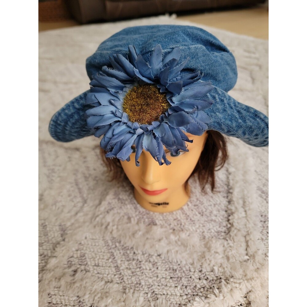 Vintage 1990s Denim Bucket Hat Decorative Faux Flower One Size